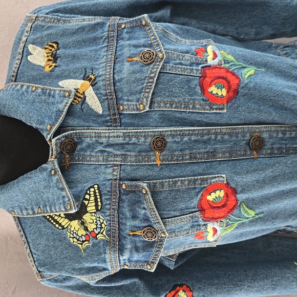 Desigual Exotic Global Traveler Jean Jacket Floral Embroidery Size 42 (Size 10) - Picture 3 of 14